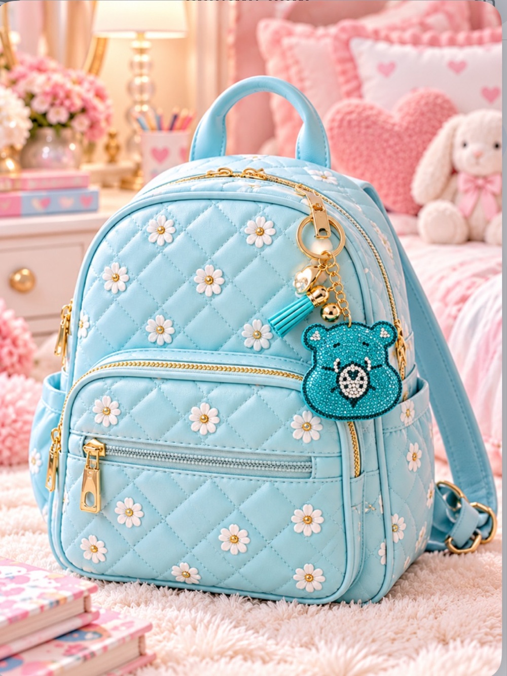 Rare Care Bears Blue Bling Chunky Bag Charm/Keychain Wish Bear Grumpy Bear